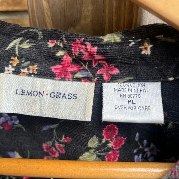 Vintage Corduroy Floral Black Button Down Shirt - Picture 2 of 3